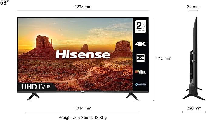 HISENSE 65A7100FTUK 65-inch 4K UHD HDR Smart TV with Freeview play, and Alexa Built-in (2020 series), Black