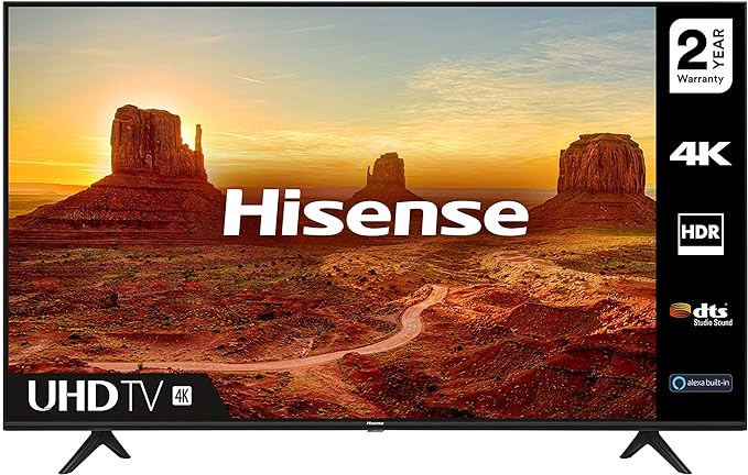 HISENSE 65A7100FTUK 65-inch 4K UHD HDR Smart TV with Freeview play, and Alexa Built-in (2020 series), Black